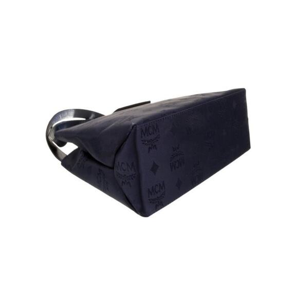 MCM Navy Blue Signature Jacquard and Leather Gold Hardware Satchel (MCXX161) - Picture 4 of 6